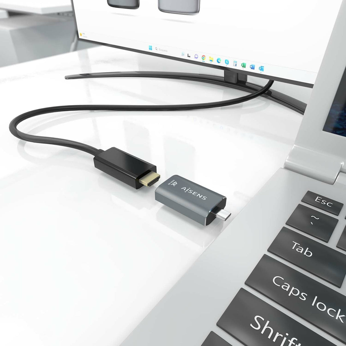 Aisens Adaptador Conversor Aluminio Usb-C A Hdmi 4k@60hz, Usb-C/M-Hdmi/H, Gris