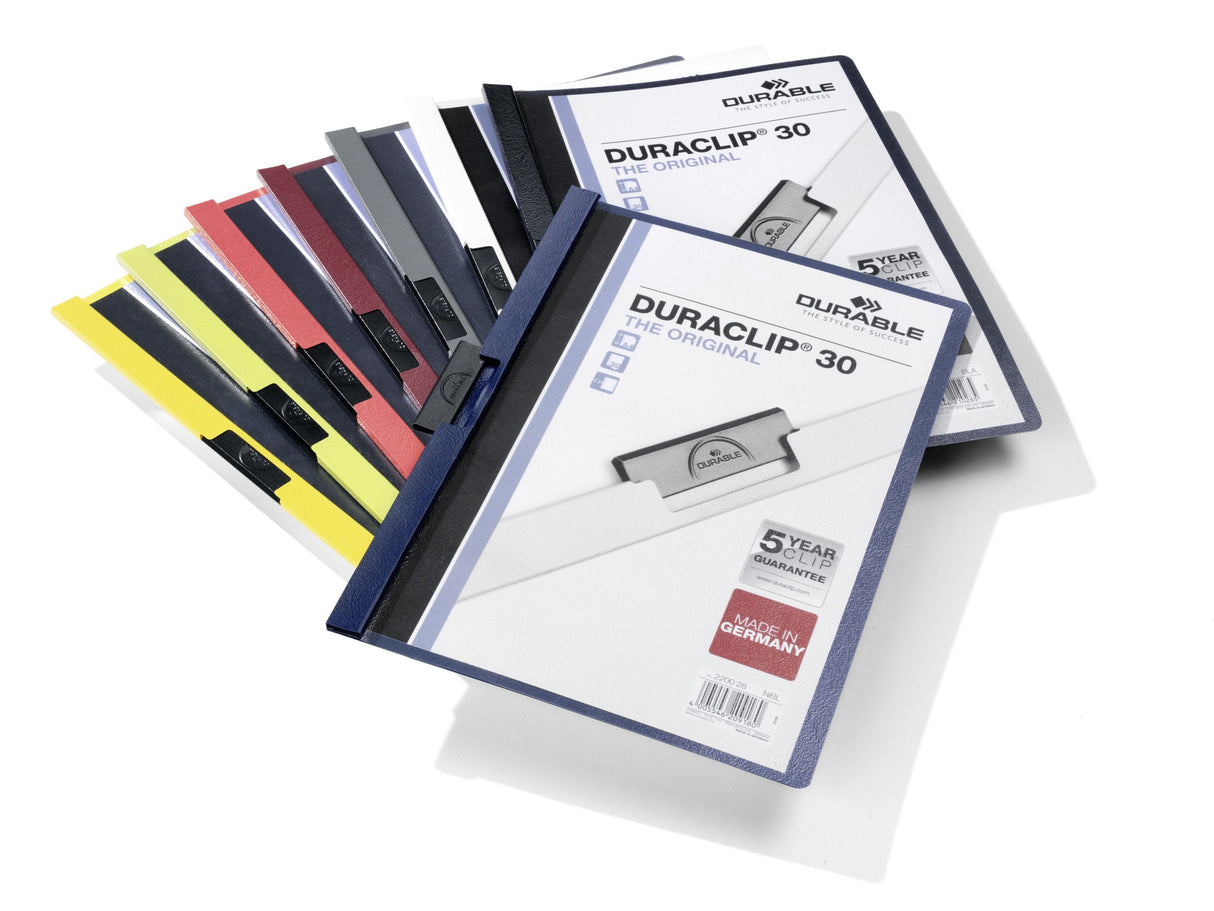 Durable Duraclip 30 Carpeta De Plastico Con Clip De Acero - Tamaño A4 - Capacidad Hasta 30 Hojas - Parte Posterior