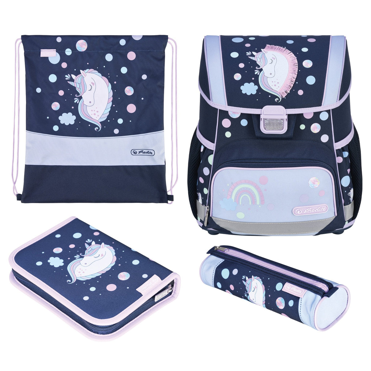 EAN 4008110396880 - Herlitz Loop Plus Unicorn Dreams juego de mochila escolar Chica Poliéster Azul oscuro, Rosa imagen 1
