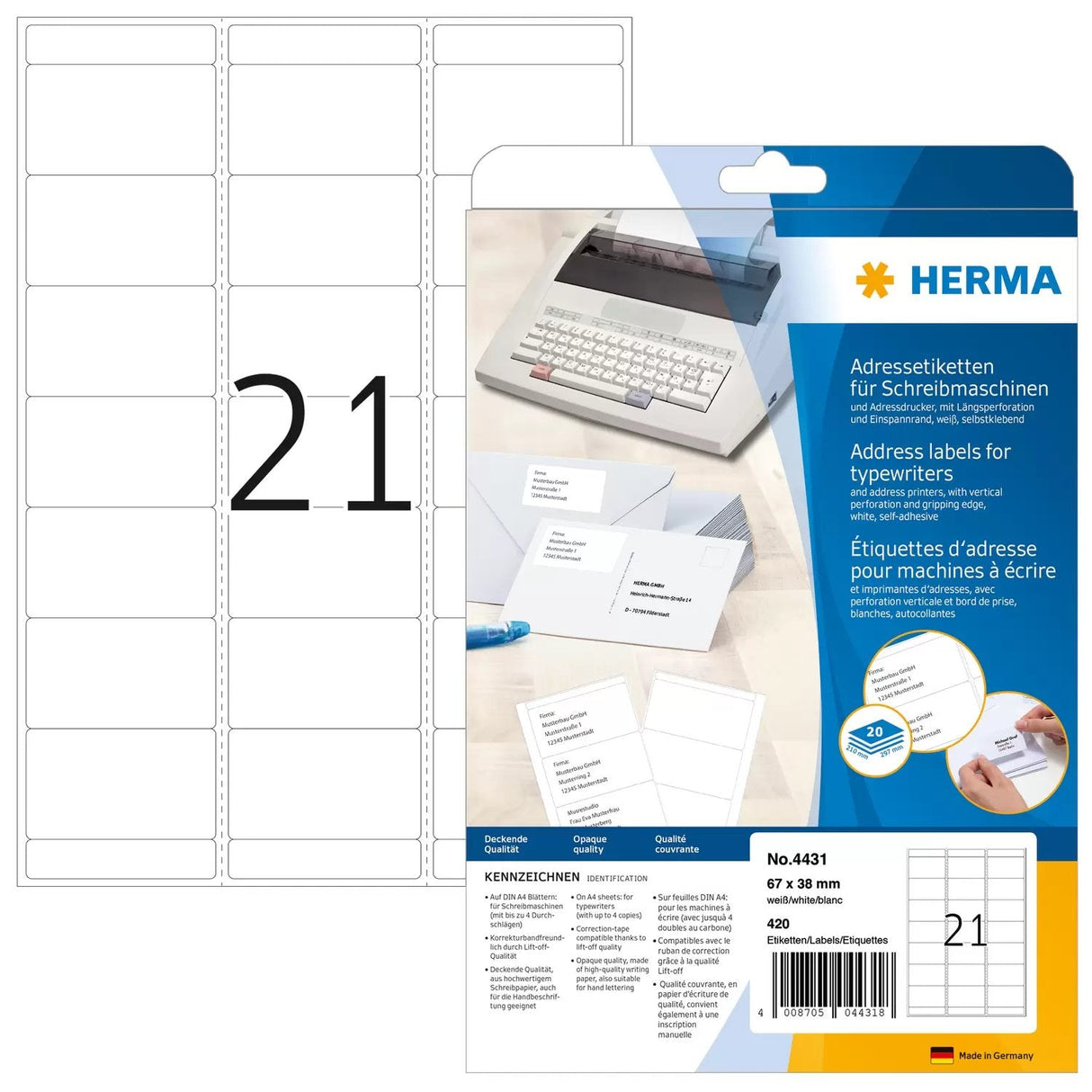 Direcciones Herma. Esquinas Redondas De Papel Mate De 67x38 Mm 420 Piezas.