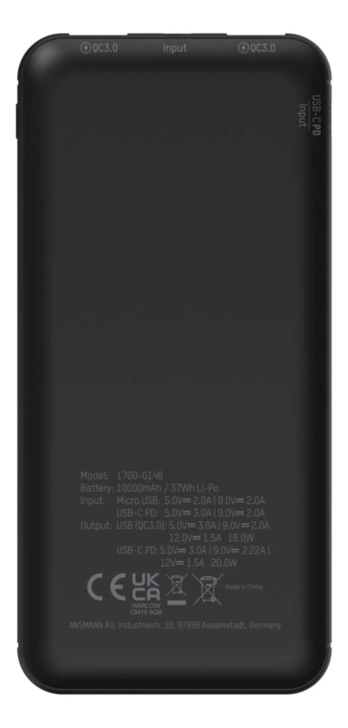 Bateria Ansmann Powerbank 10000 Mah 20w 2 Usb-A Ports, Usb-C Port