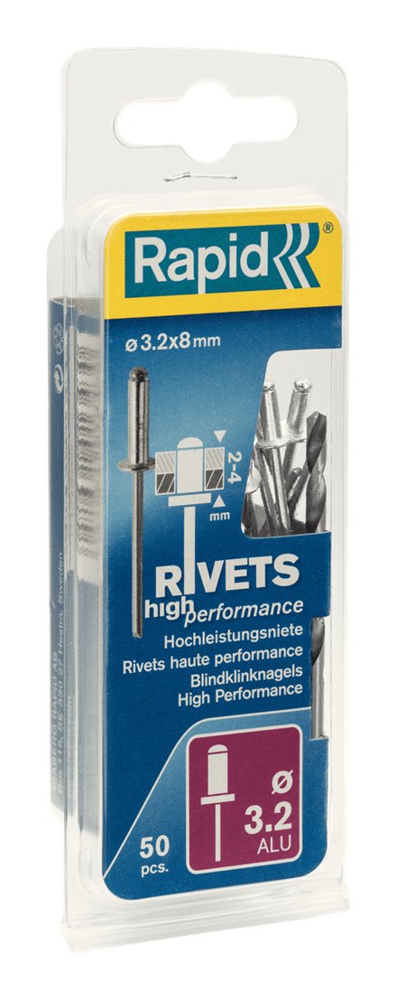 Blister 50 Remaches Ø3.2x8mm. Alu+Broca 5000383 Rapid