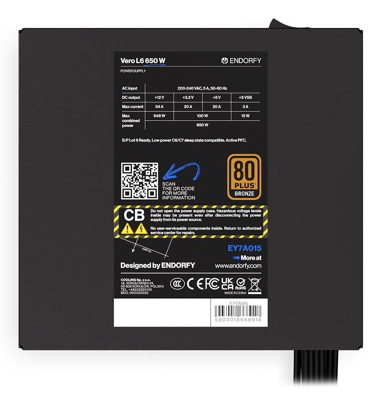 Endorfy Vero L6 650 W (Negro, 1x 12-Pin High Power Gpu, 2x Pcie, 650 Watt) Ey7a015