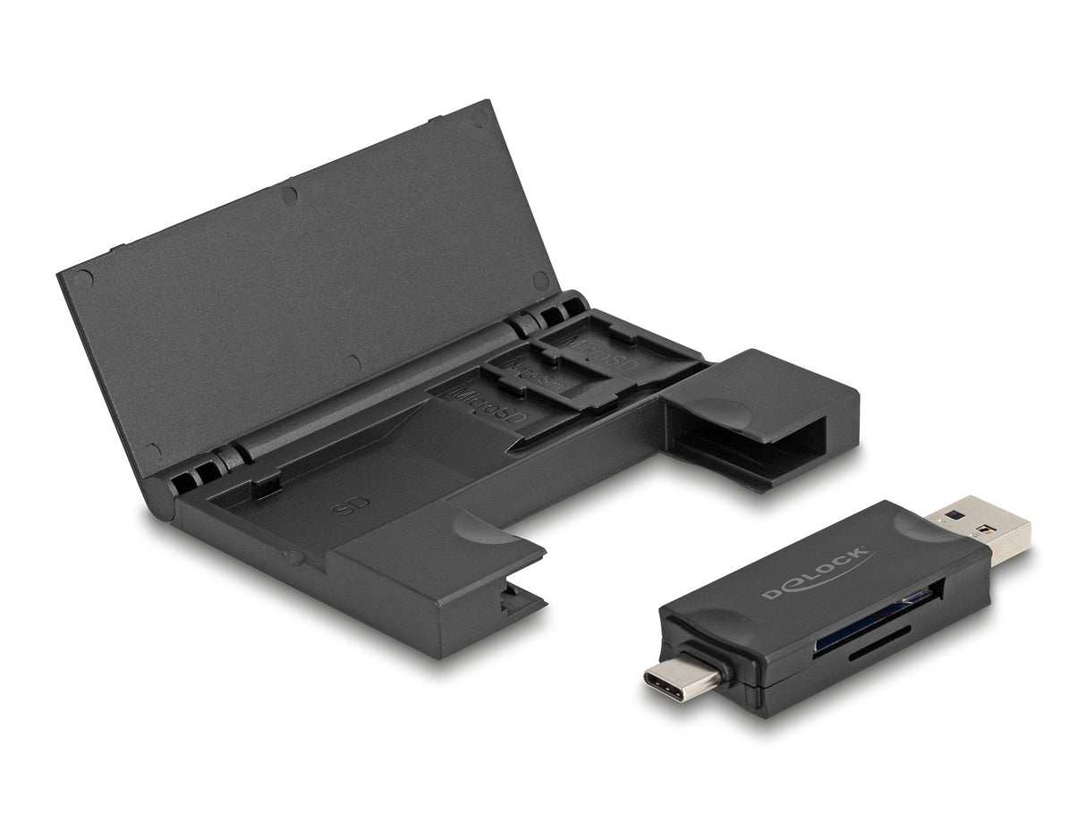 Delock Card Reader Usb 5 Gbps Usb Type-C Typ-A Für Sd Und Micro Sd Speicherkarten Mit Praktischem Speicherkarten Etui - Schwarz