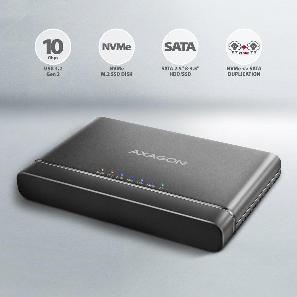 Axagon Adsa-Cc Usb-C 10gbps - Nvme M.2 Ssd & Sata 2.5"/3.5" Ssd/Hdd Clone Mamer 2