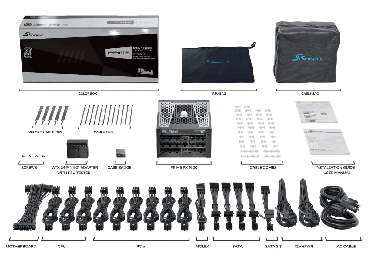EAN 4711173878032 - Seasonic ATX3-PRIME-PX-1600 unidad de fuente de alimentación 1600 W 20+4 pin ATX ATX Negro imagen 11