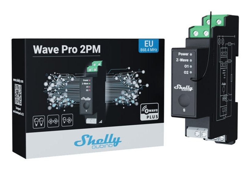 Shelly Relé "Wave Pro 2pm" Max 25a Z-Wave Din-Rail
