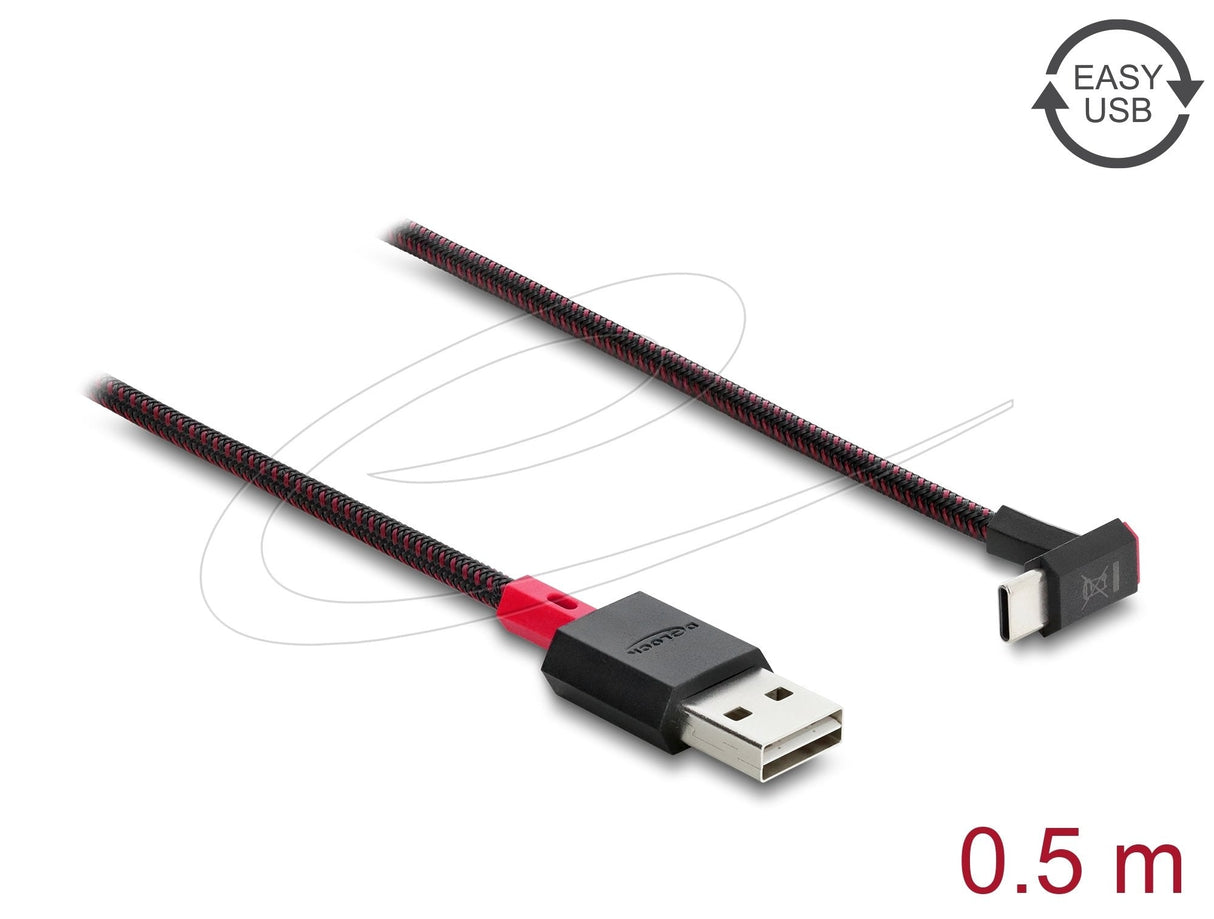 Delock Easy-Usb 2.0 Cable Typ-A Stecker Zu Usb Type-C Stecker Gewinkelt Oben Unten 0,5 M Schwarz