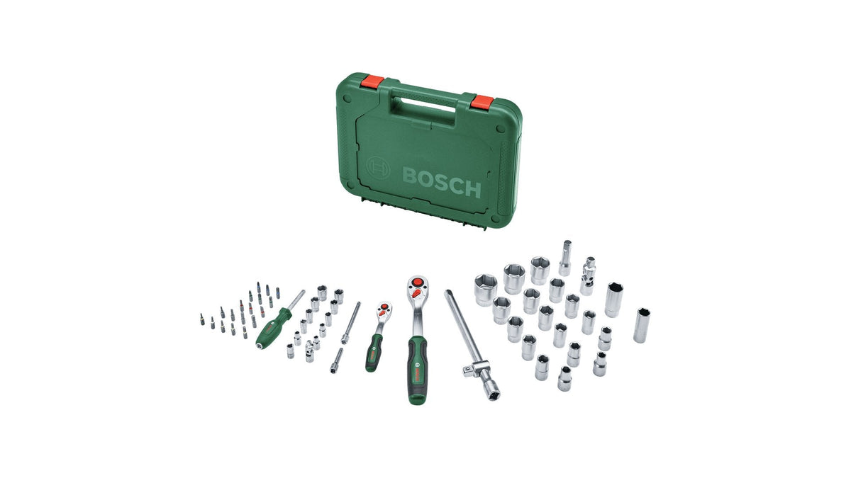Bosch Bricolaje Y Jardín Juego De Carraca 1/2" + 1/4" Con Llaves De Vaso, 56 Piezas Verde, Par De Apriete Hasta 768 Nm, En Estuche 1600a02z9g