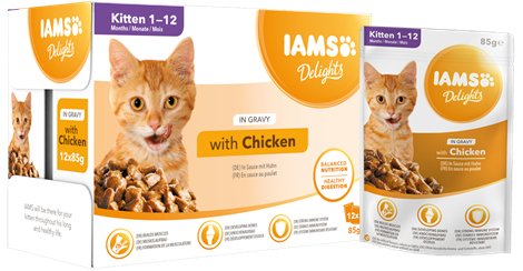 Comida Húmeda Para Gatos Iams Delights Kitten Chicken In Gravy 12 X 85g