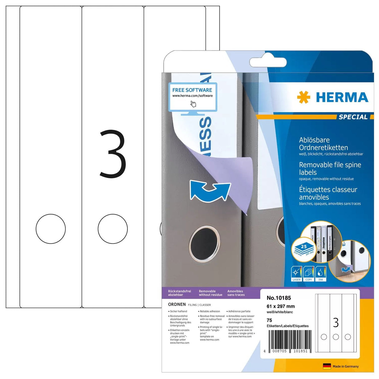 Carpeta Herma Etiquetas A4 Blanca 61x297 Mm Extraíble. Opaco 75 Uds.