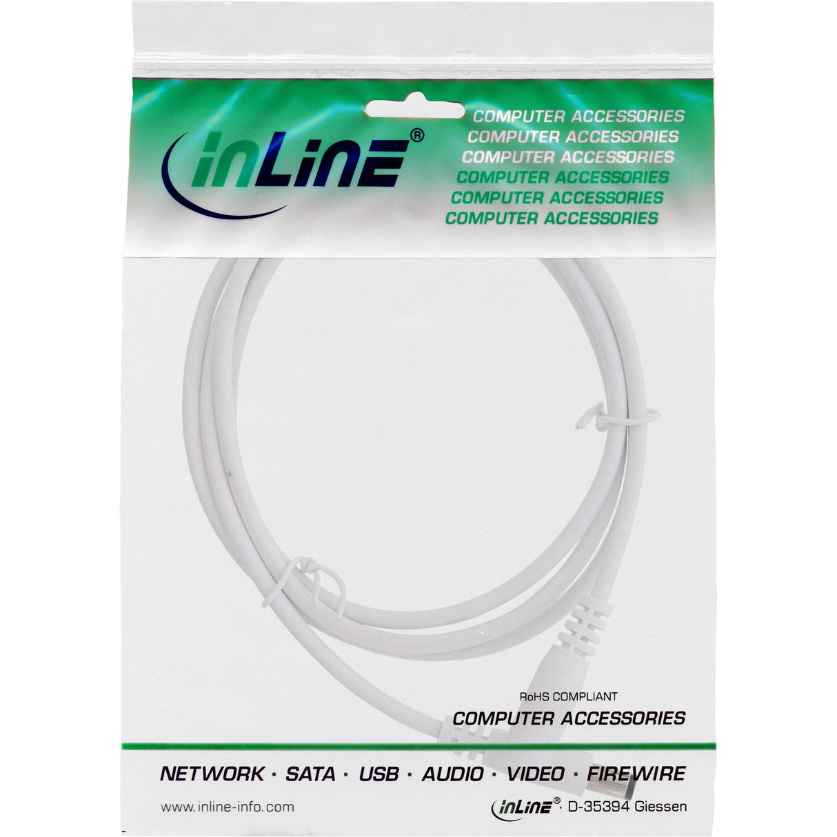 Cable De Extensión De Cc Inline, Enchufe De Cc Macho/Hembra 5,5x2,1 Mm, Awg 18, Blanco, 0,5 M