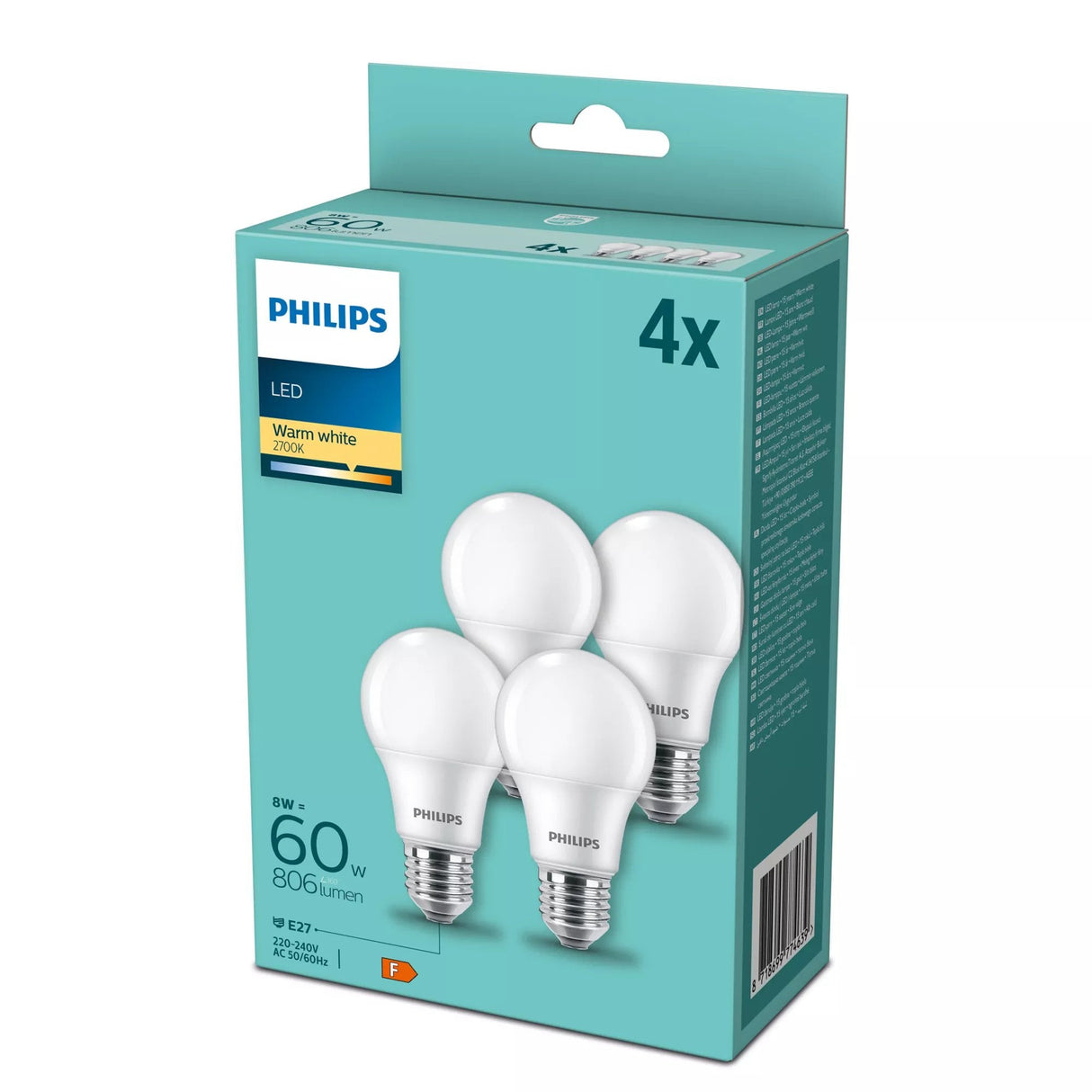 Philips Lámpara Led E27 Paquete De 4 8w (60w) 2700k 806lm