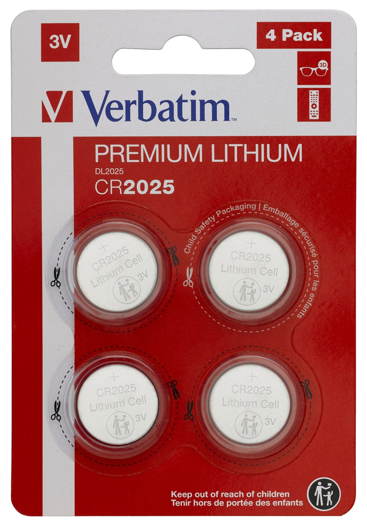 Verbatim Pilas Planas De Litio 3v - Cr2025 (4 Pack)
