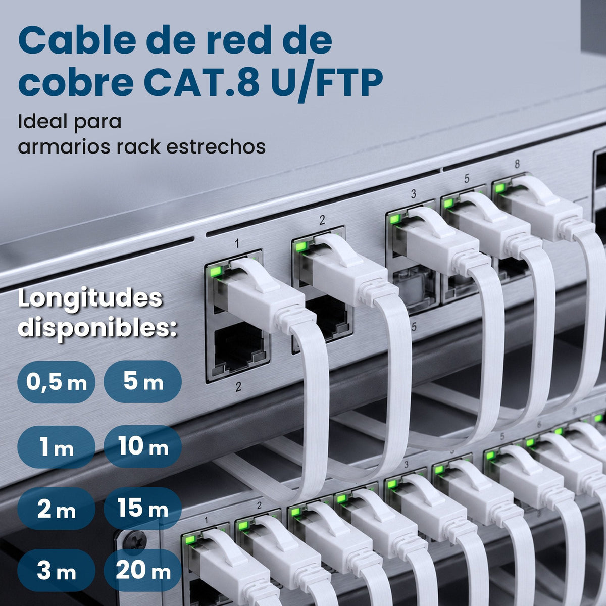 Extralink Lan Patchcord Cat.8 U Ftp 3m 40g Flat Shielded Foiled Twisted Pair Bare Copper White