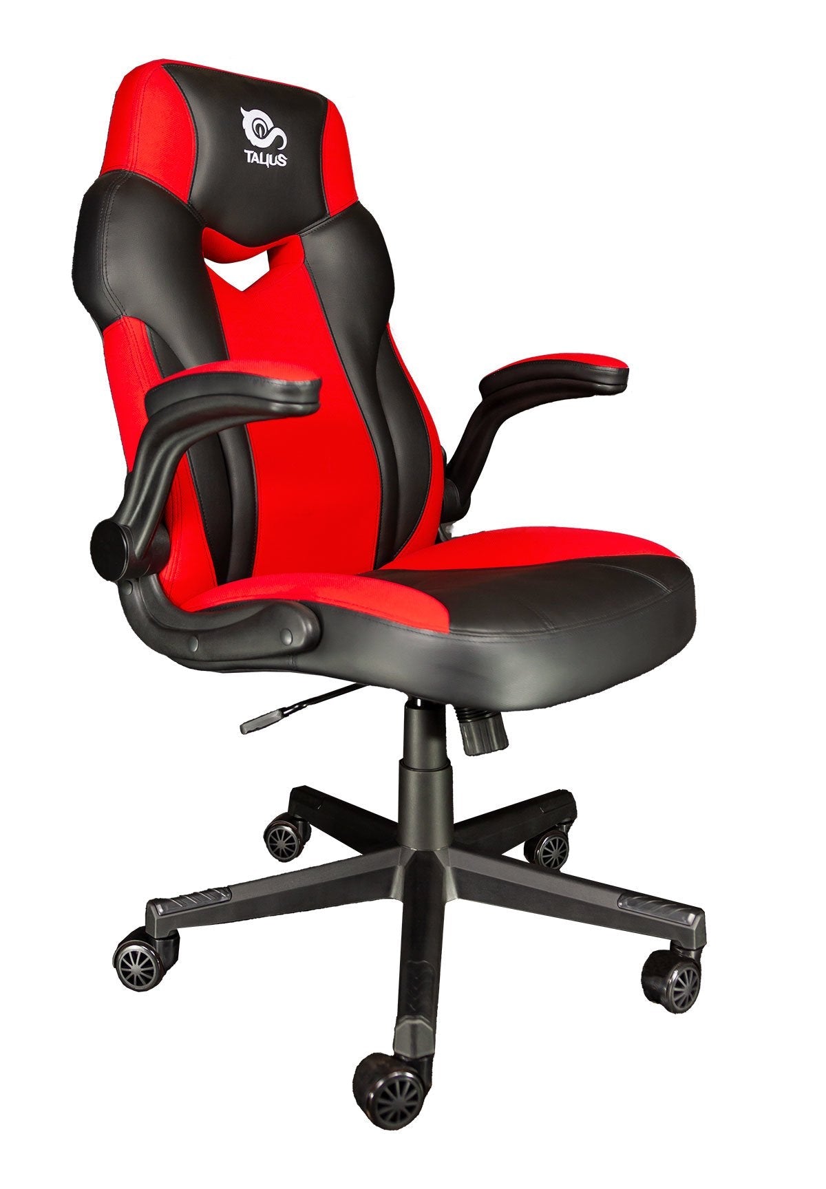 Talius Silla Crab Gaming Negr/Roja, Brazos Fijos, Butterfly, Base Metal, Ruedas 60mm Nylon, Gas C