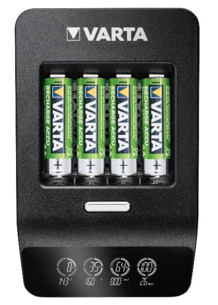 Varta Lcd Ultra Fast Cargador + 4 Pilas Recargables 2100 Mah Aa + 12v