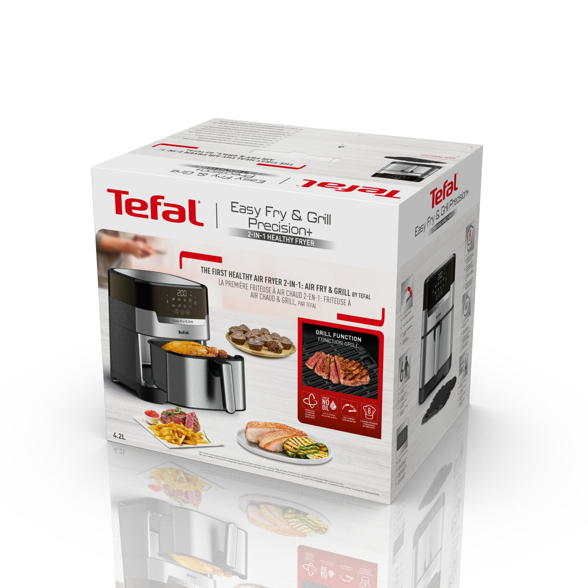 Freidora Tefal Easy Fry & Grill Ey505d15 Sencillo 4,2 L Independiente 1550 W Freidora De Aire Caliente Acero Inoxidable Acero Fino/Negro, Freidora De Aire Caliente, 4,2 L, 80 °C, 200 °C, 6 Personas(S), 60 Min