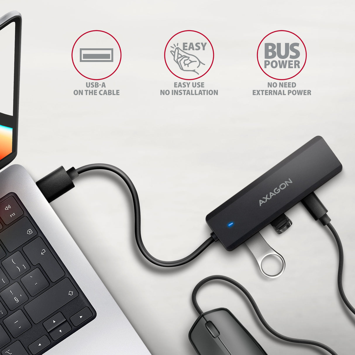 Hub 4-Portowy 5gbps 2x Usb-A 2x Usb-C, Usb-C Power In 19 Cm Kabel Hue-C2a