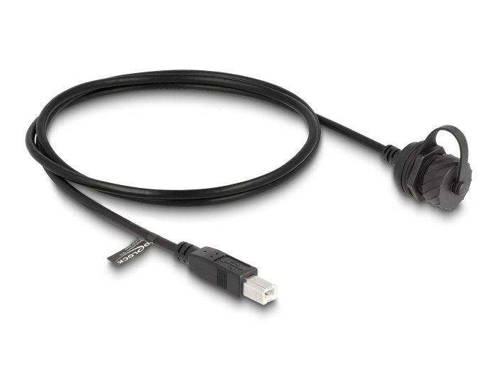 Delock 88011 Cable Usb 2.0 Tipo-B Macho A Usb 2.0 Tipo-B Hembra Para Instalación Con Tapa Protectora Ip68 Resistente Al Polvo Y Al Agua 1 M Negro