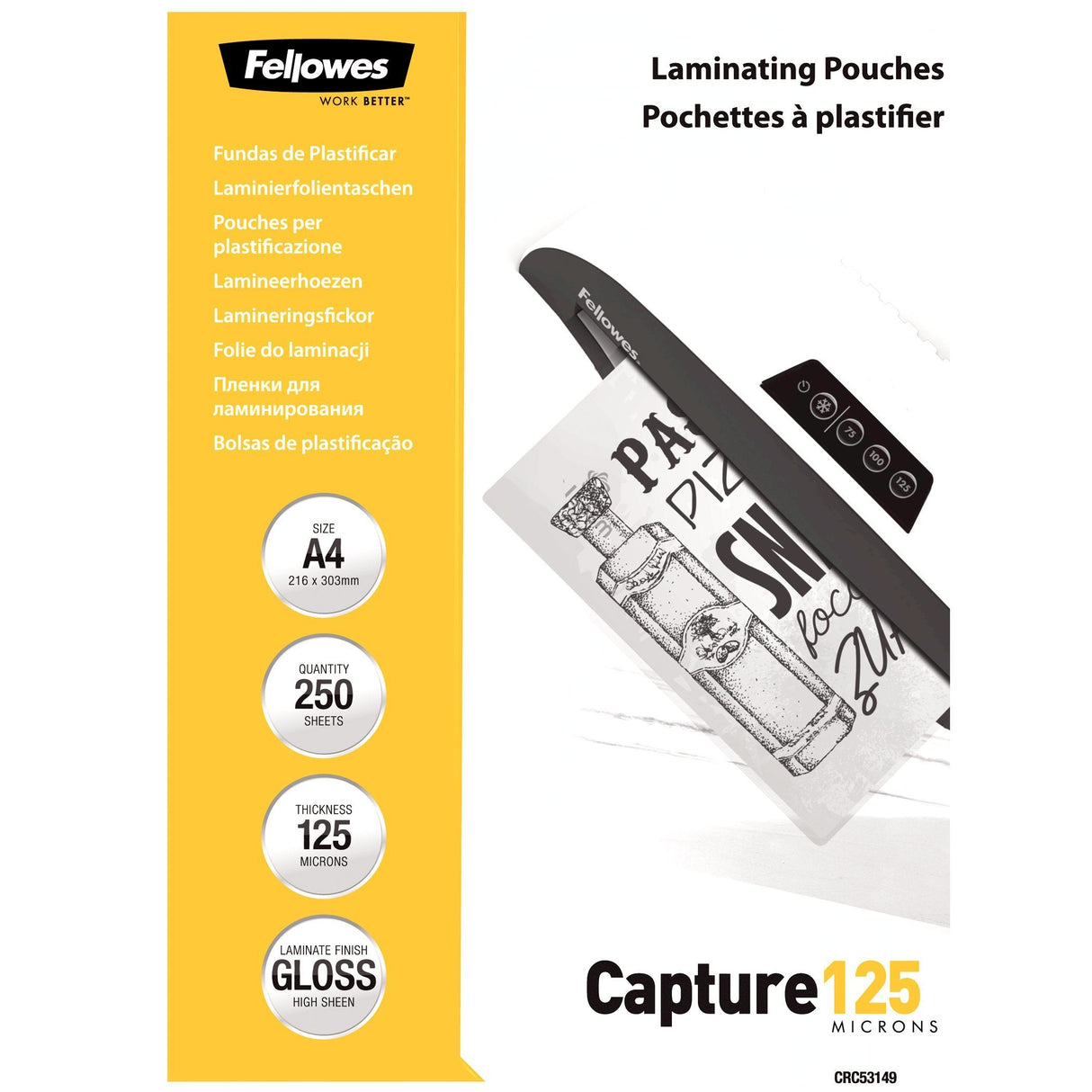 Fellowes Laminierfolie Capture A4 125mikron Glänzend 250p