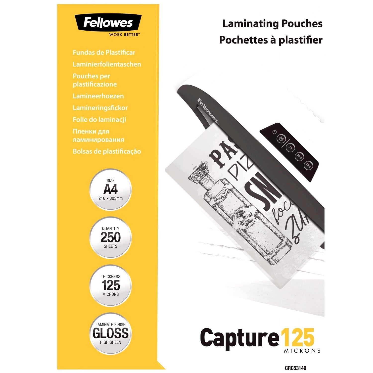 Fellowes Laminierfolie Capture A4 125mikron Glänzend 250p