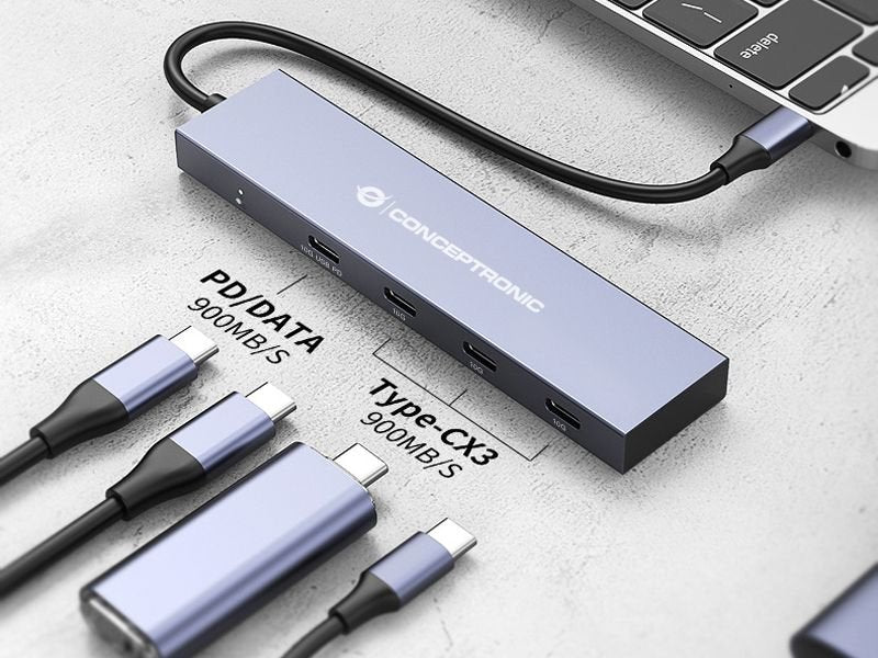 Conceptronic Hub Usb-C Con 4x Usb-C Pd De Hasta 100w - Carcasa De Aluminio