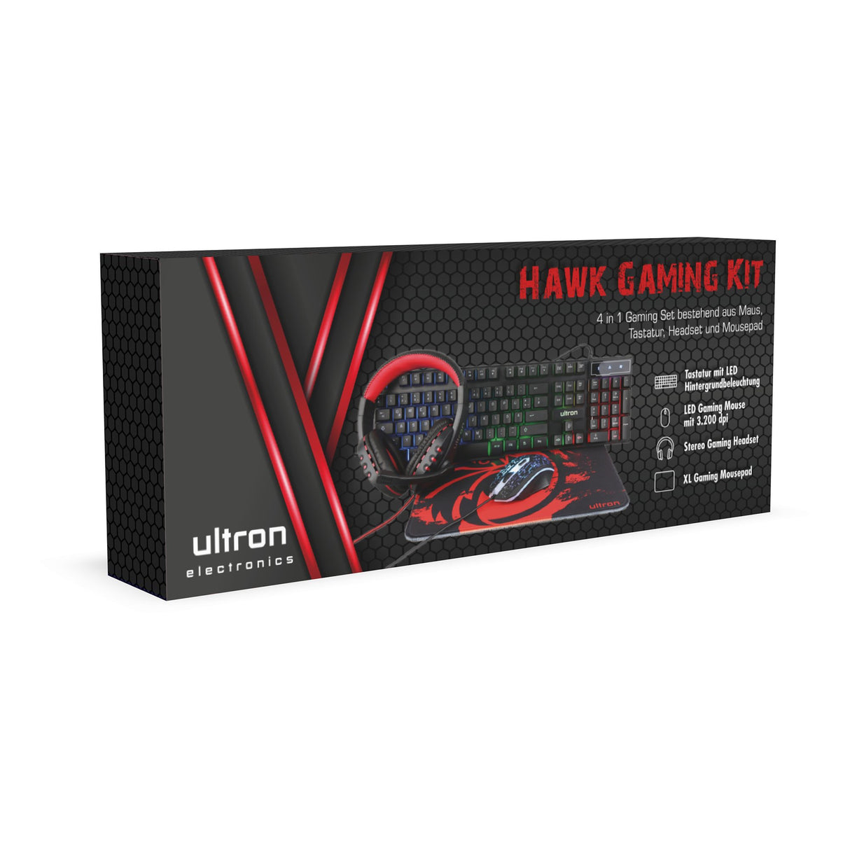 EAN 4040895008497 - Ultron HAWK Gaming Set teclado Ratón incluido Juego QWERTZ Alemán Negro, Rojo, Blanco imagen 6