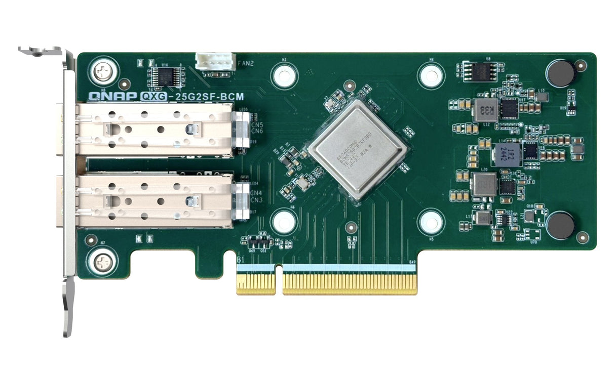 Qnap Qxg-25g2sf-Bcm Adaptador De Red Pcie 4.0 X8 Perfil Bajo 25 Gigabit Sfp28 X 2 Para P/N: Cab-Dac15m-Sfp28 Cab-Dac15m-Sfpp Trx-10gitsfpp-Sr Trx-25gsfp28-Sr