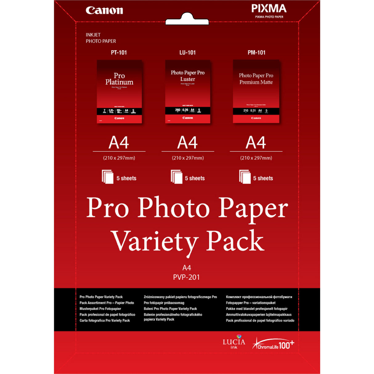 Pack Papel Canon Pvp-201 A4 (Pt-101/Lu-101/Pm-101)