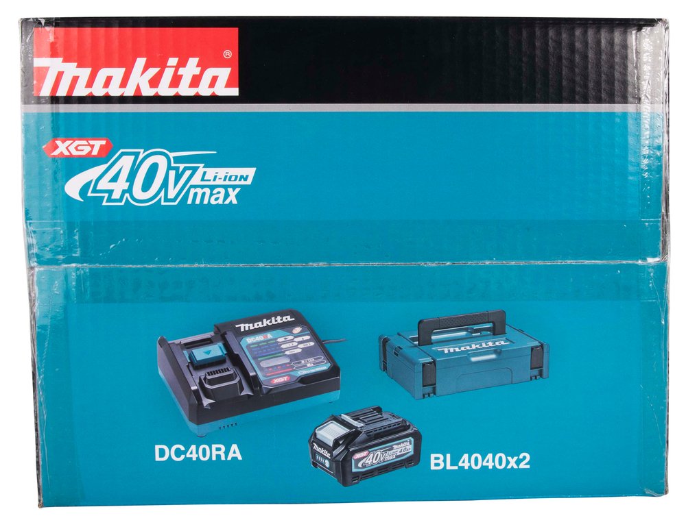 Makita Power Source Kit Li 40v 4ah, Cargador Negro/Azul, 2x Batería Bl4025, 1x Cargador Rápido Dc40ra, Makpac Tamaño 1