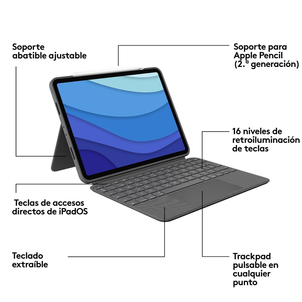Logitech Combo Touch Funda Con Teclado Español Gris Para Ipad Pro 11" (1º/2º/3º Gen)