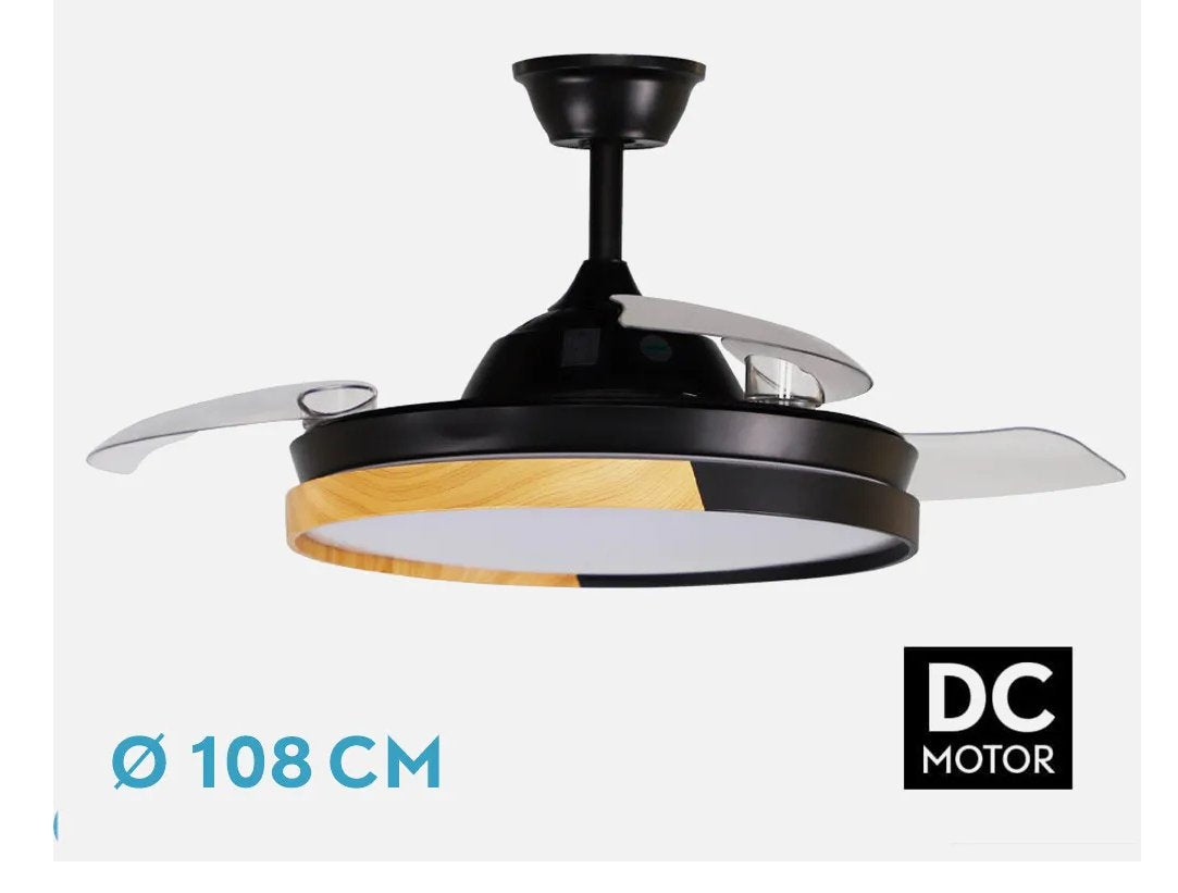 Ventilador Emperador 72w Negro/Haya 3 Aspas Desplegables 7200lm Control Remoto Temporizador Memoria