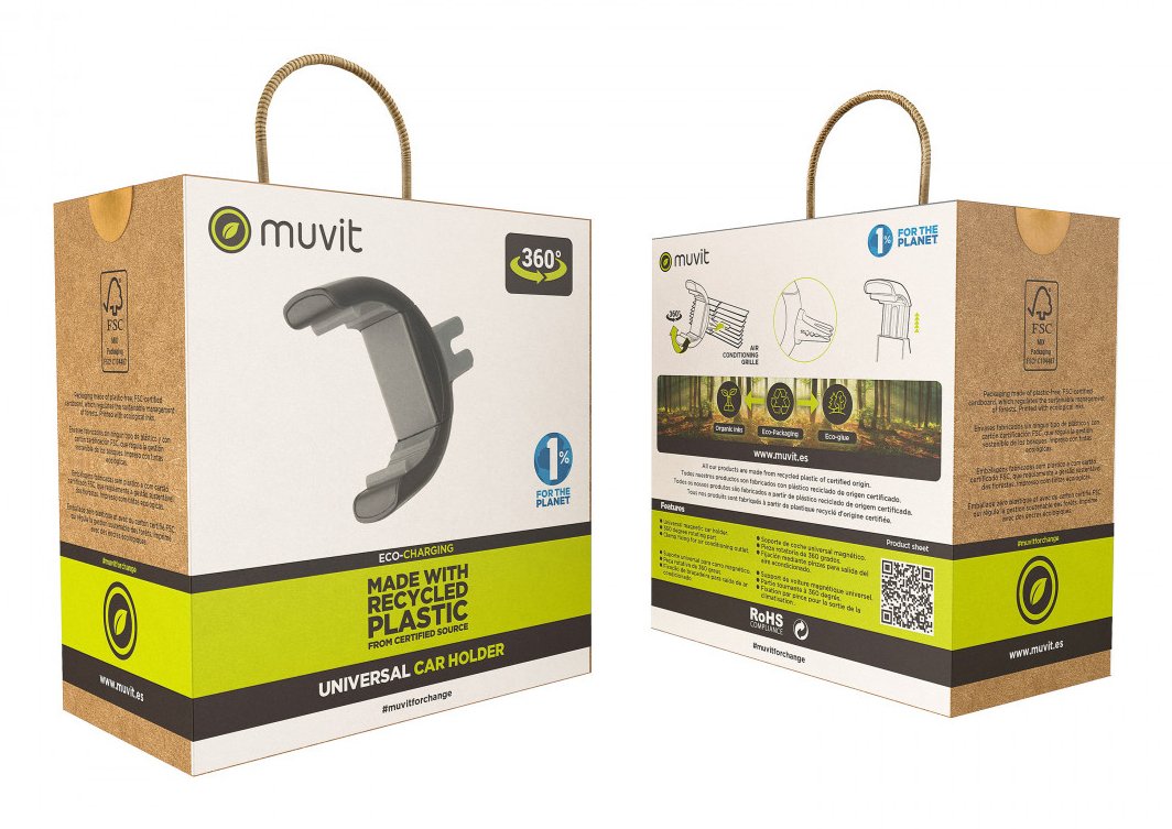 Soporte Muvit For Change Coche Universal Salida De Aire Rotativo 360 Hasta 6,7" Ó 8,5 Cm De Ancho Negro