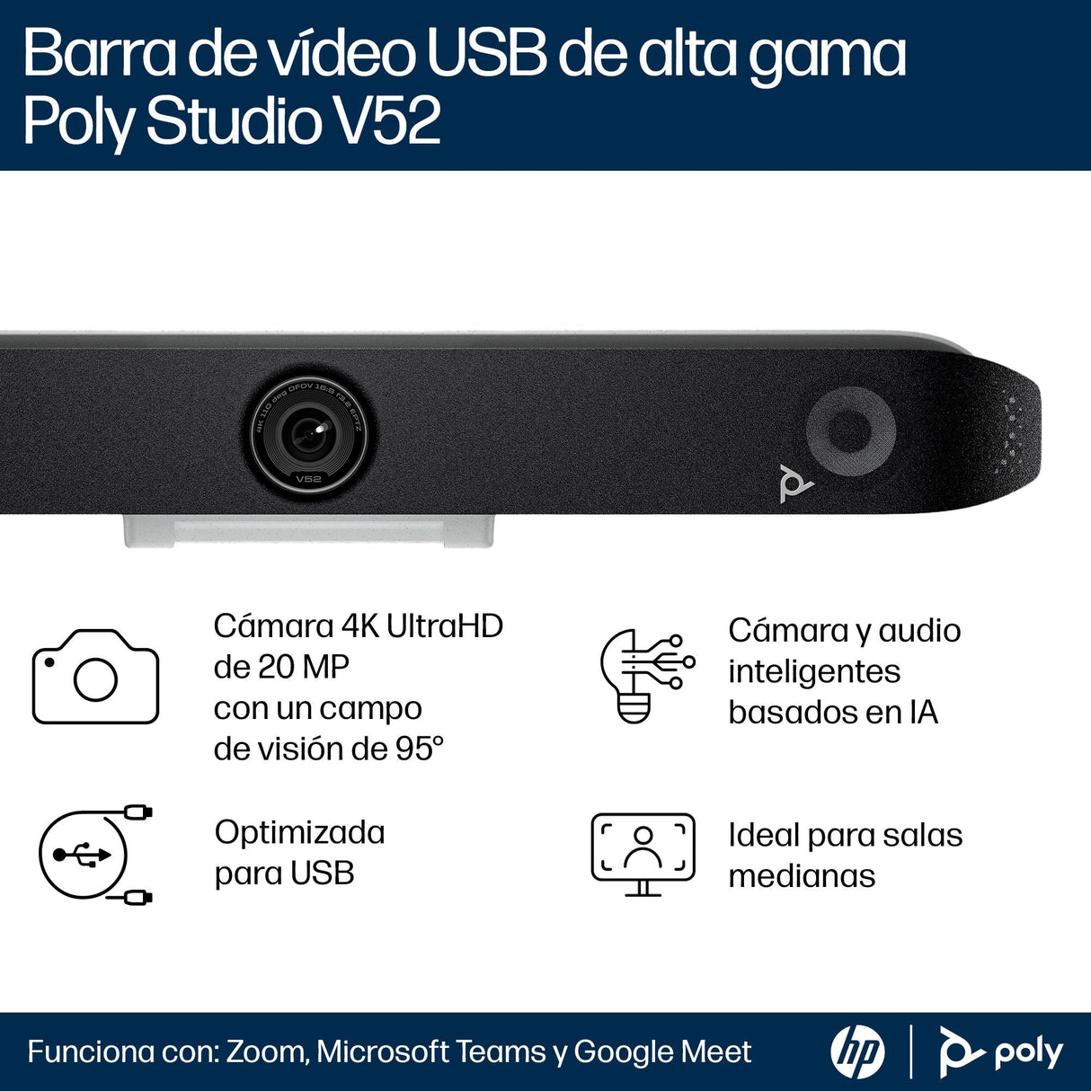 Poly Barra De Vídeo Studio V52 Sin Radio Ni Cable De Alimentación Taa