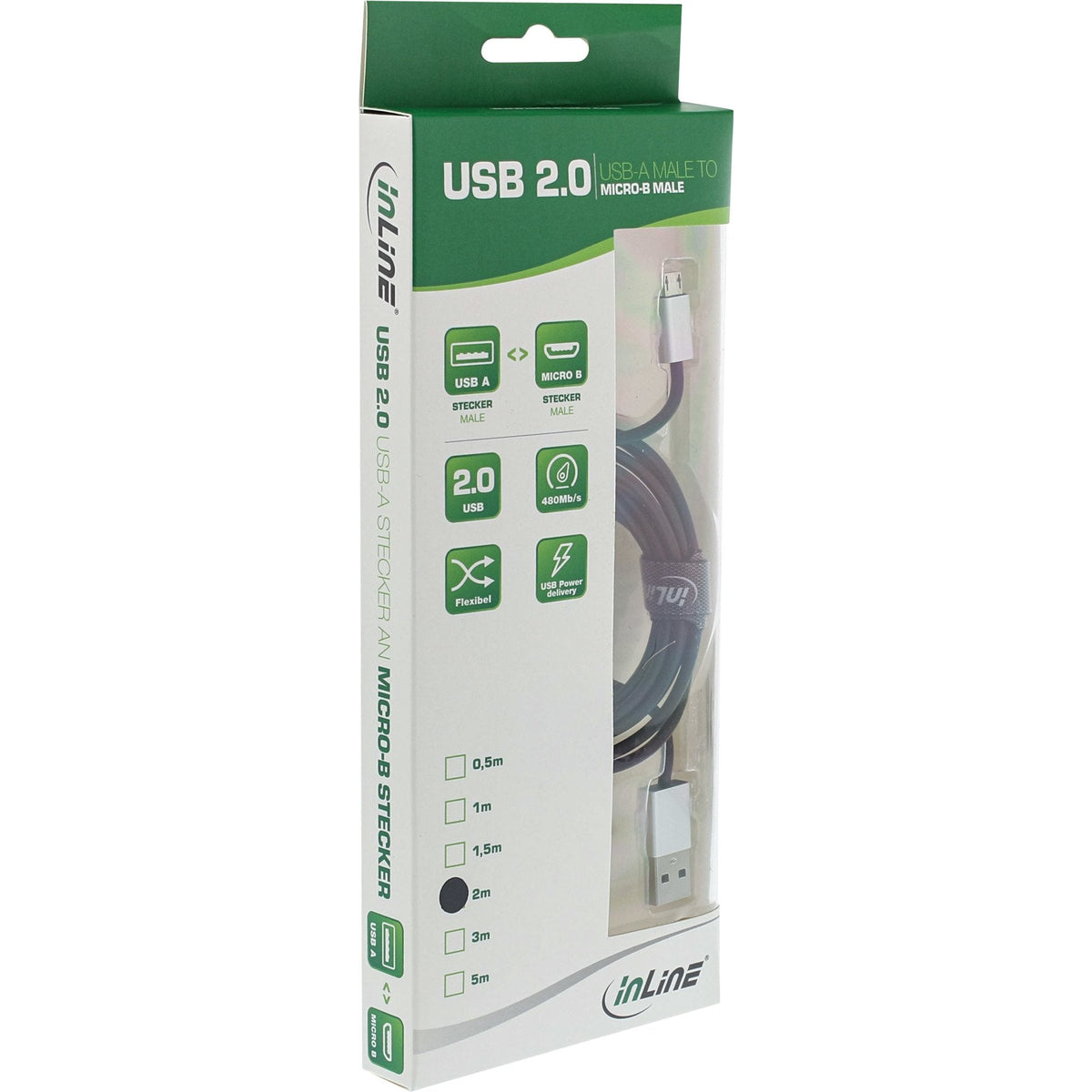 Cable Inline Micro-Usb 2.0, Conector Usb-A A Conector Micro-B, Negro/Aluminio, Flexible, 3 M