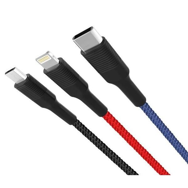 Xo Cable Trenzado Usb-A Macho A Usb-C, Microusb Y Lightning - Carga Rapida 2a - Longitud 1.20m