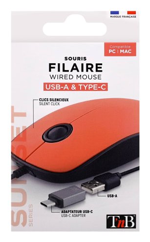 Tnb Raton Con Cable Usb-A & Usb-C Sunset Rojo
