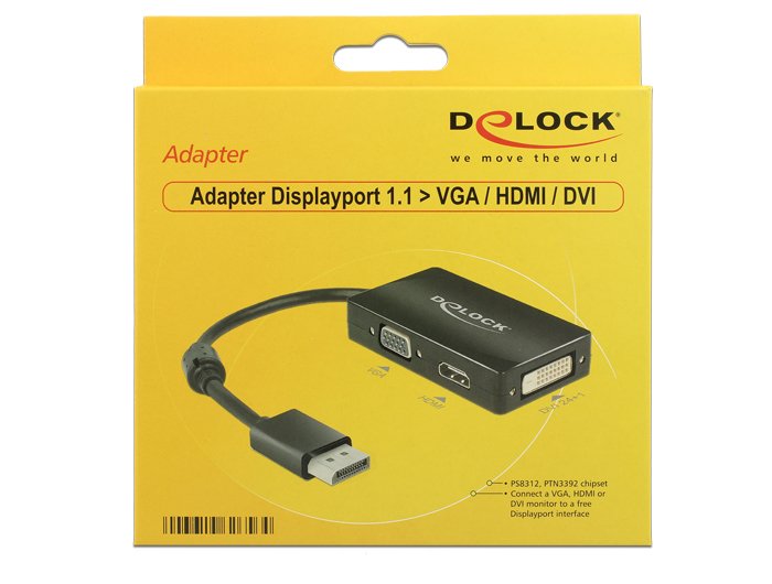 Delock Adaptador Displayport 1.1 Macho > Vga / Hdmi / Dvi Hembra Pasivo Negro