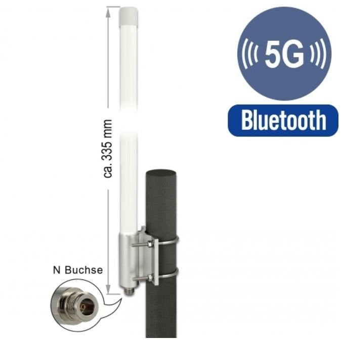 Delock 12631 Antena 5g Lte Hembra N -2,14 - 2,93 Dbi 33,5 Cm Con Soporte Fijo De Pared Y Montaje En Poste Omnidireccional Para Exteriores Blanco
