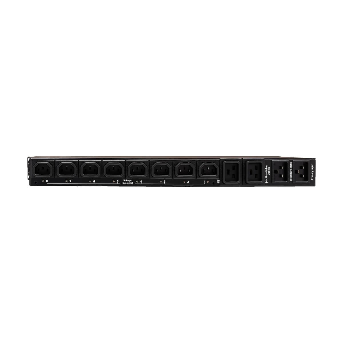 Eaton Tripp Lite 3.8kw Single-Phase Switched Automatic Transfer Switch Pdu Two 200-240v C20 Inlets 8 C13 & 2 C19 Outputs 1u Taa