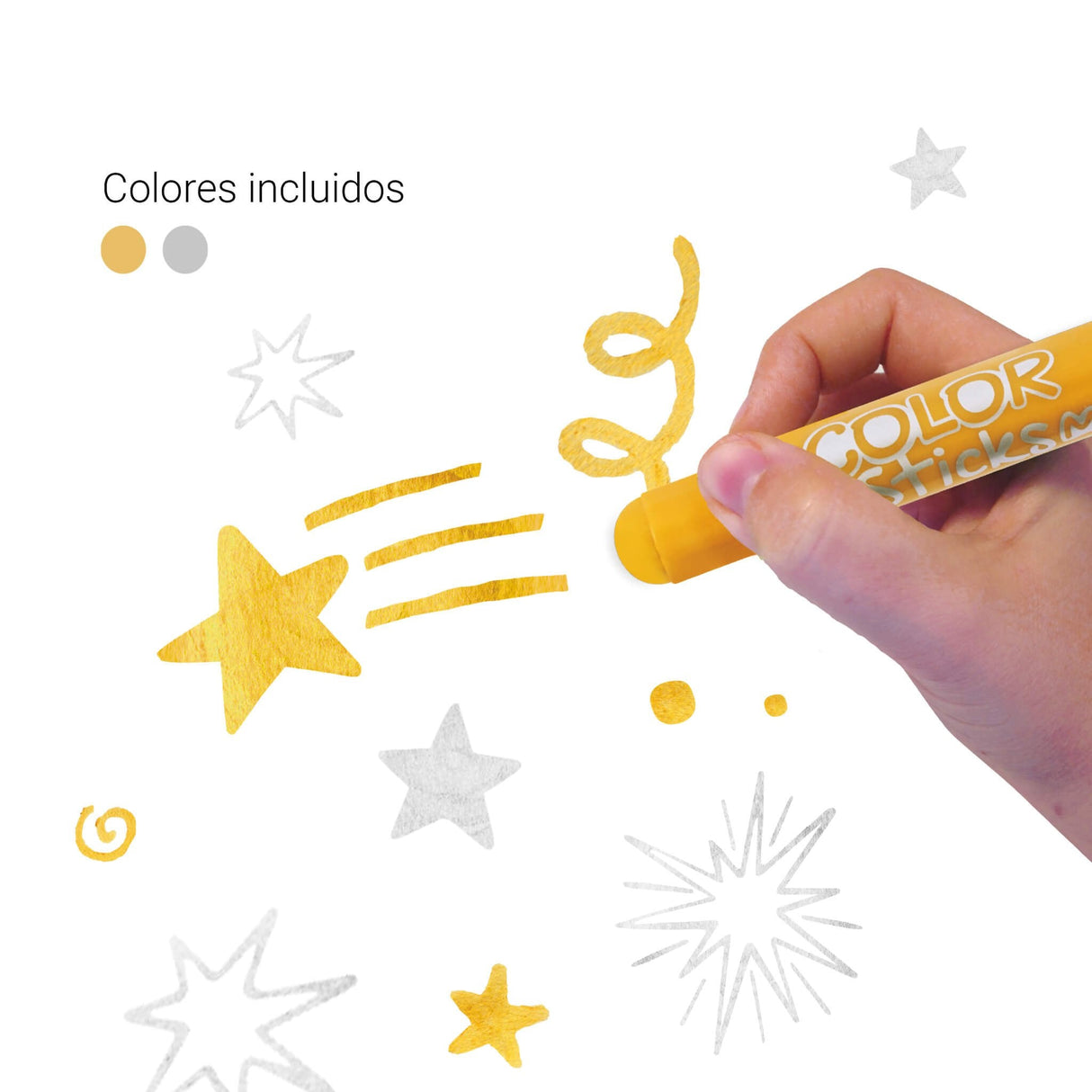 Apli Color Sticks Temperas Solidas - Pack 2 Unidades De 6g En Colores Metalizados - No Manchan, Acabado Satinado, Secado Rapido - Efecto Cera O Tempera Segun Presion - Flexible Y Sin Disolventes