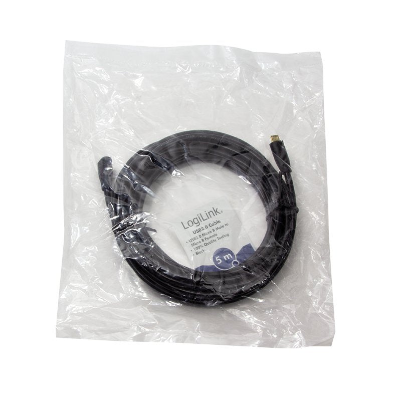 Usb 2.0 Cable, Micro-Usb M To Micro-Usb F, Negro, 5 M
