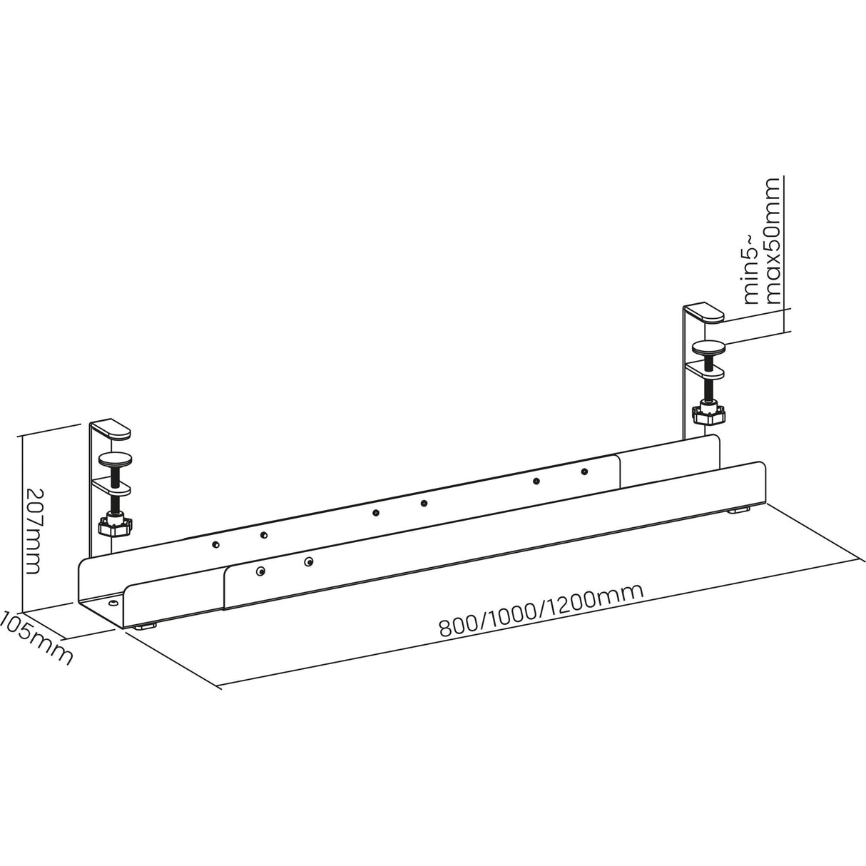 Inline® Universal Cable Guide Rail, 3 Levels 80/100/120 Cm, For Under-Table Mounting, With Screw Clamps, Black