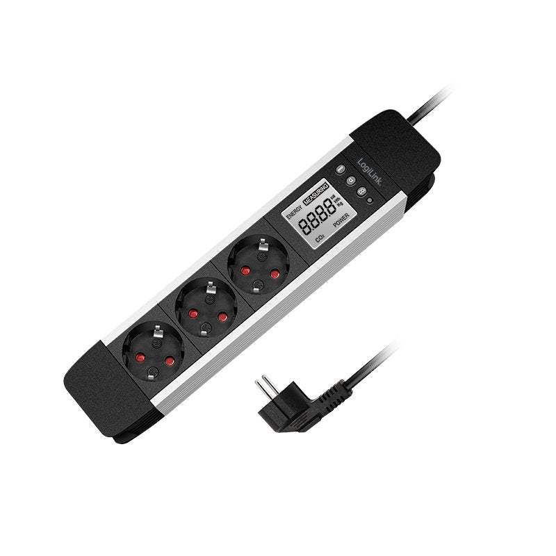 Regleta De 3 Tomas, Pantalla Lcd, Consumo De Energía/Emisiones De Co2 En Tiempo Real Logilink