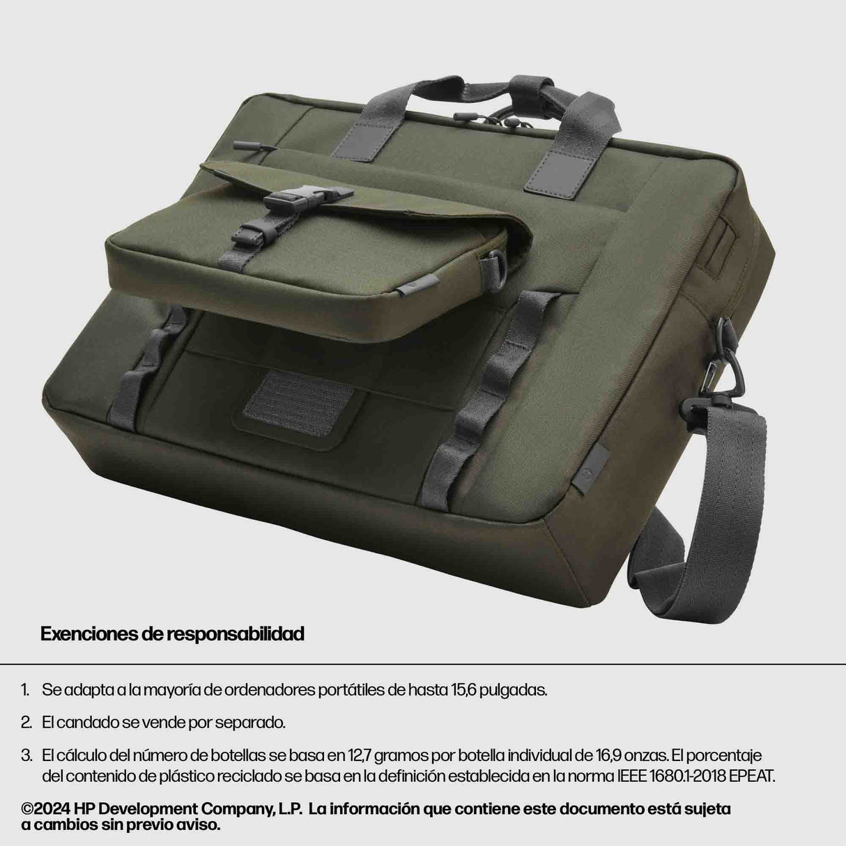 EAN 0197961660296 - HP 15.6 Modular Laptop Bag 39,6 cm (15.6") Bandolera Verde, Gris imagen 8