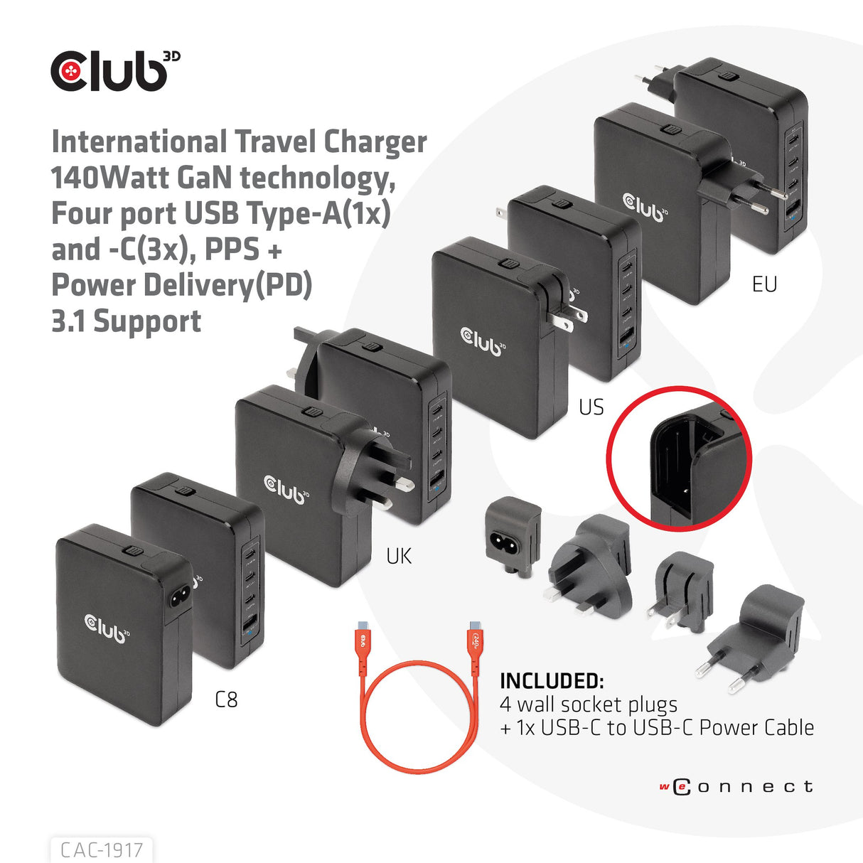 EAN 8719214472733 - CLUB3D CAC-1917 cargador de dispositivo móvil Universal Negro Corriente alterna Carga rápida Interior imagen 8