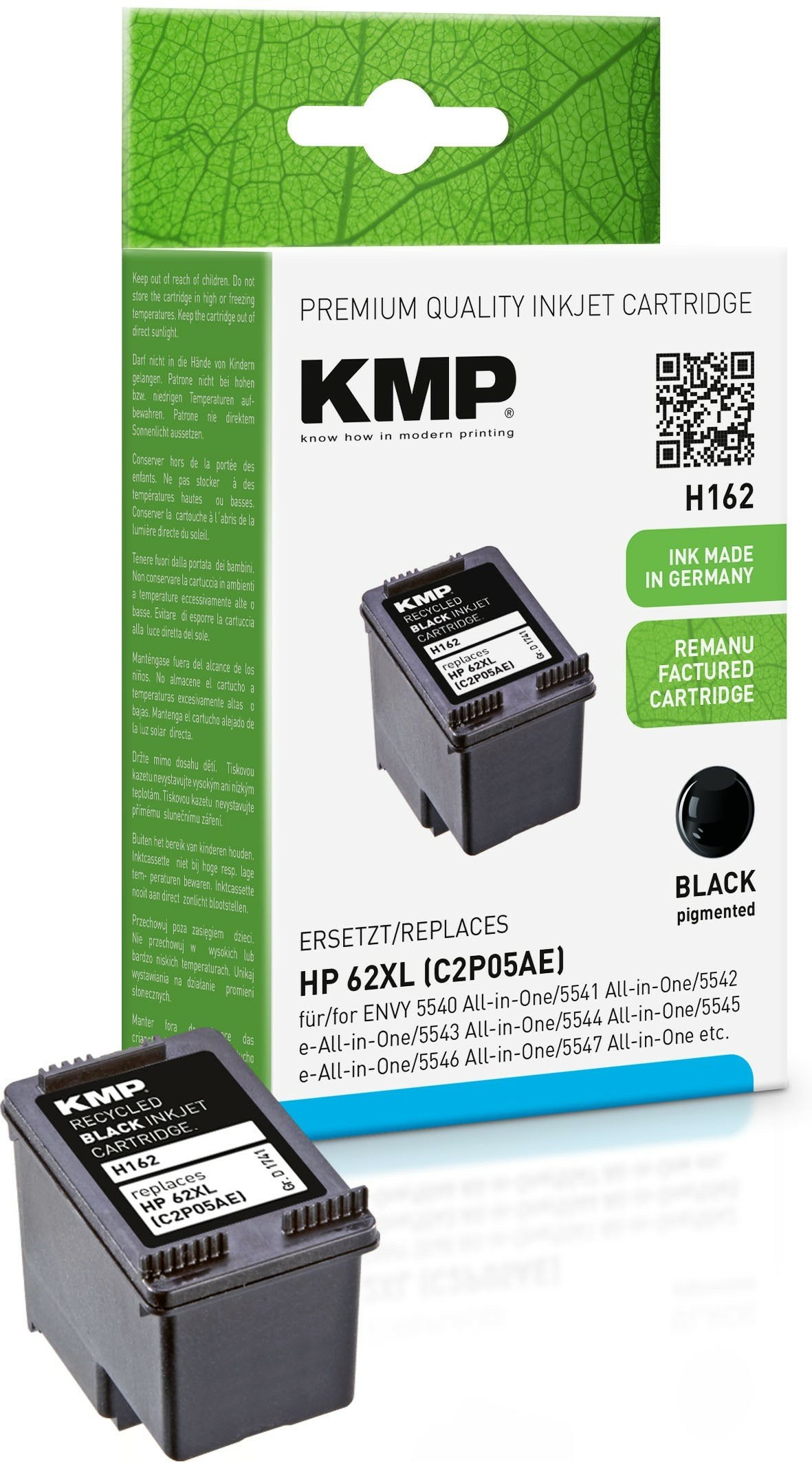 Cartucho Kmp Hp C2p05ae Nr.62xl Negro 600s. H162 Recargado