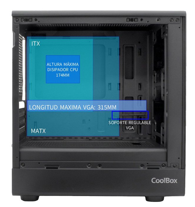 Coolbox Caja Microatx Gm350 Darkface Gpu Max 315mm Cristal Templado Liquida 240mm Usb-C Negra