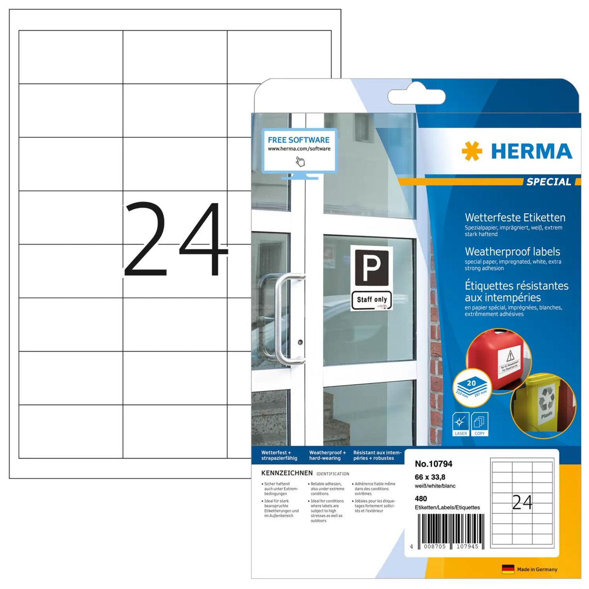 EAN 4008705107945 - HERMA 10794 etiqueta autoadhesiva Rectángulo Permanente Blanco 480 pieza(s) imagen 1